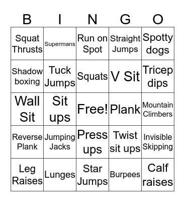 Fun Fitness Bingo Card