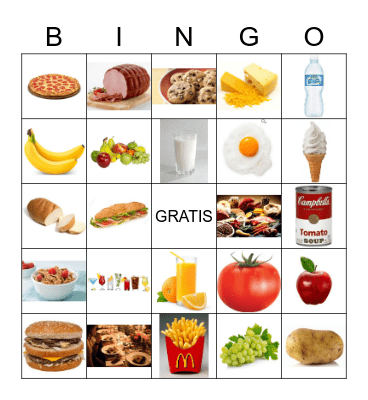 Foods and Drinks Unit 3 Lesson 1 Bingo Card