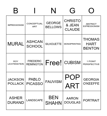 MODERN ART & ARTISTS Bingo Card