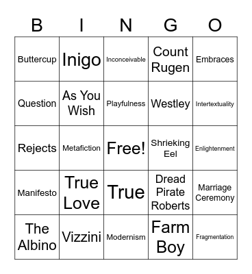 The Princess Bride Bingo Card