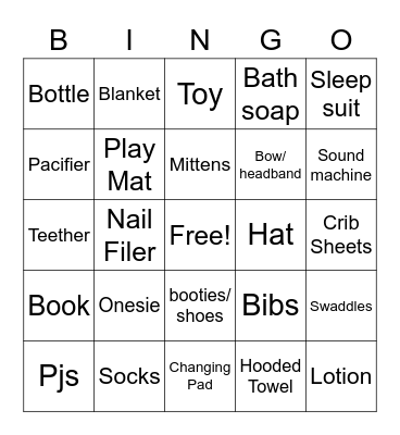 Baby Shower Bingo Card