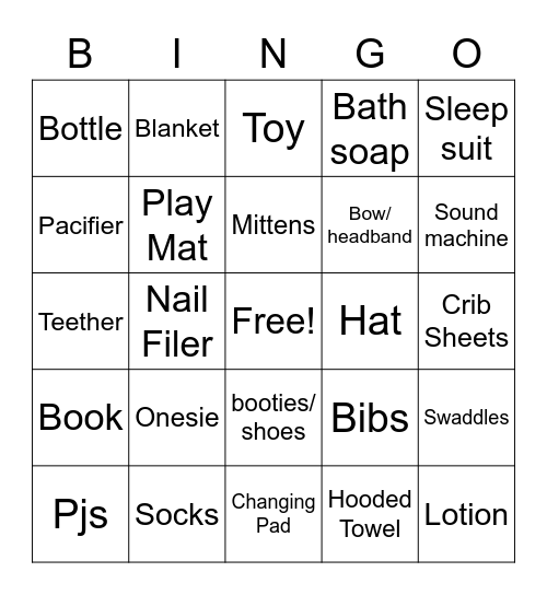 Baby Shower Bingo Card