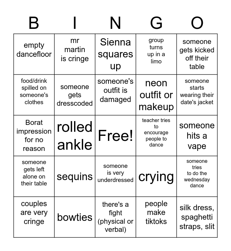 Formal Bingo Card