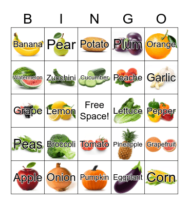 Fruits and Vegetables Bingo Card