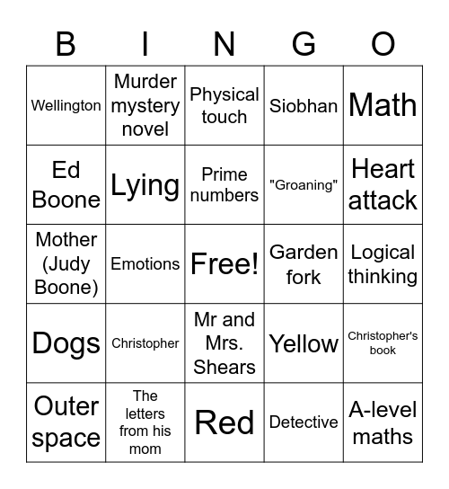 The Curious Incident of the Dog in the Night-Time Bingo Card