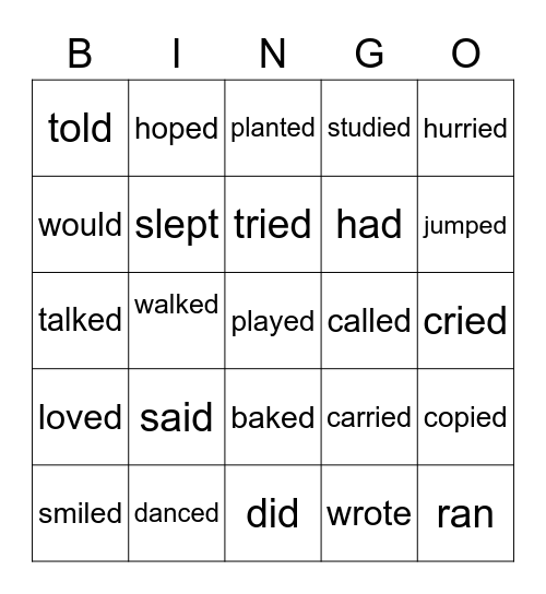 verb tense Bingo Card