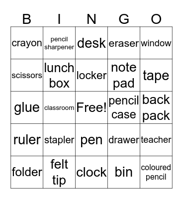 school Bingo Card