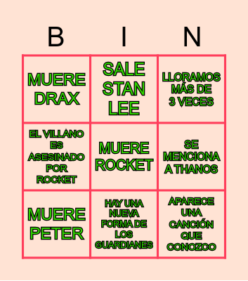 GUARDIANES DE LA GALAXIA III Bingo Card