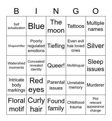 V OC Tropes Bingo Card