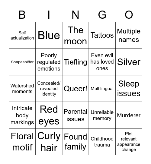 V OC Tropes Bingo Card