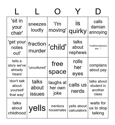 Ms Lloyd Bingo Card