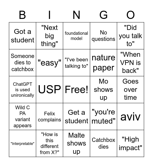 Hackathon Pitch Bingo Card