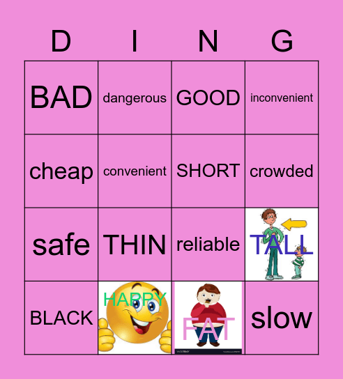 Adjectives-Opposites Bingo Card