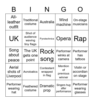 Eurovision 2023 - Devon edition Bingo Card