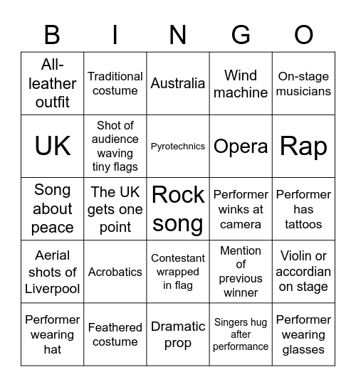 Eurovision 2023 - Devon edition Bingo Card