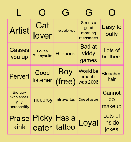 Log type boyfriend Bingo Card