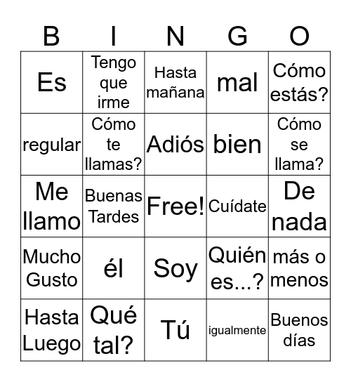 Greetings Bingo Card