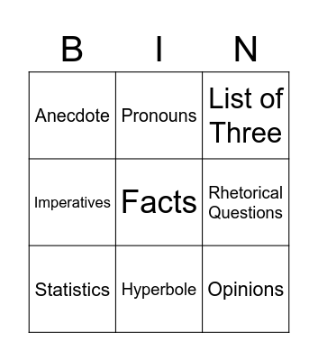 Persuasive Techniques Bingo Card