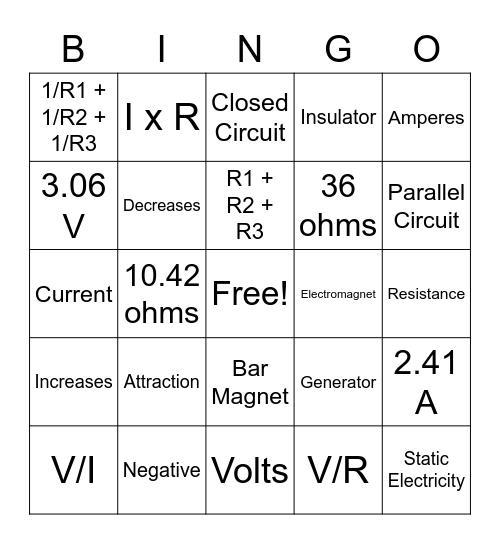 Electricity and Magnetism Bingo! Bingo Card