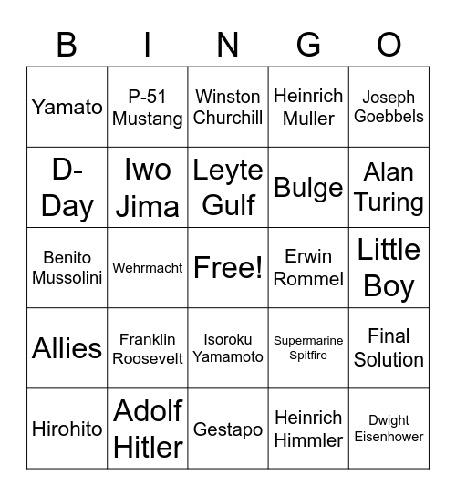 World War 2 Bingo Card