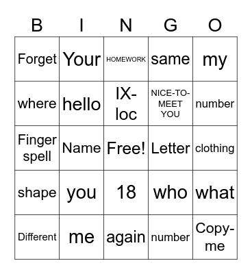 Untitled Bingo Card