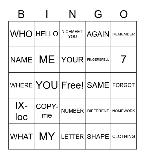 Untitled Bingo Card