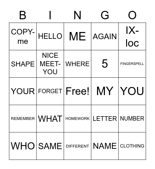 Untitled Bingo Card