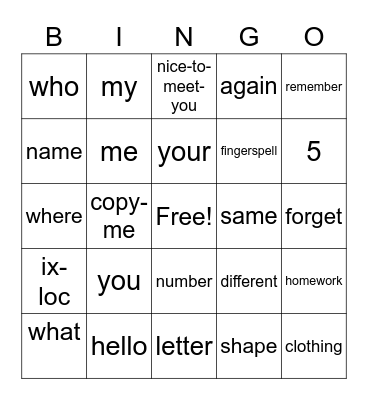Untitled Bingo Card