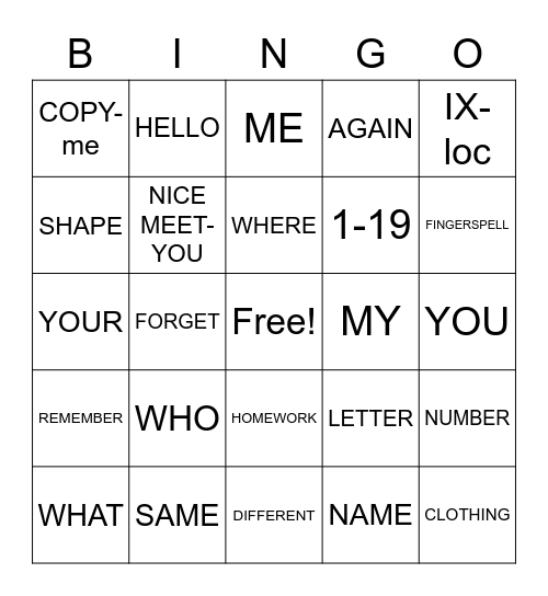 Unit 1 Bingo Card