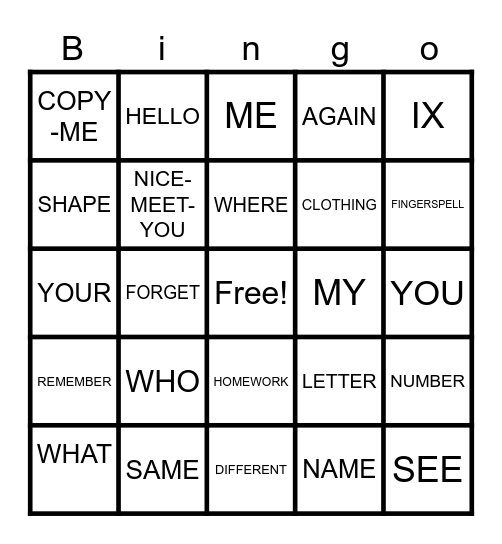 Untitled Bingo Card