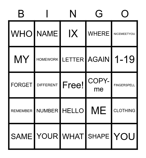 Untitled Bingo Card