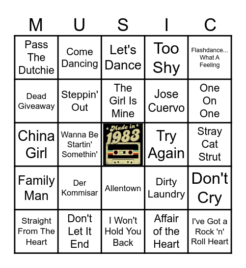 BACK IN TIME...THE HITS OF 1983 Bingo Card