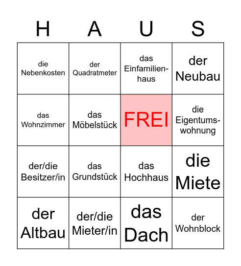 Wohnen-Bingo Card