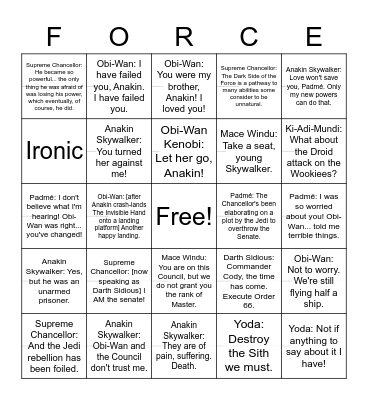 Episode III Bingo Card