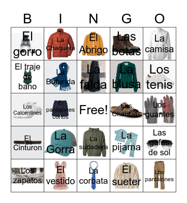 La ropa Bingo Card