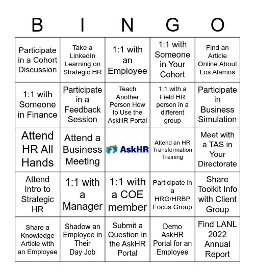 Field Services Bingo Card