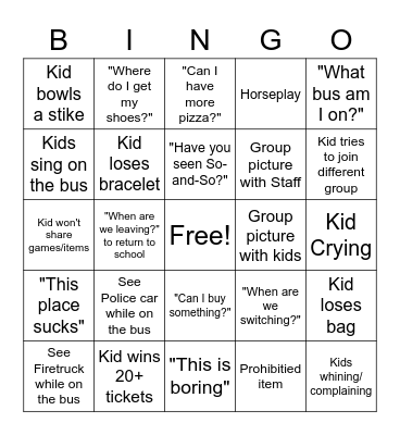 Pin Stack Field Trip 2023 Bingo Card