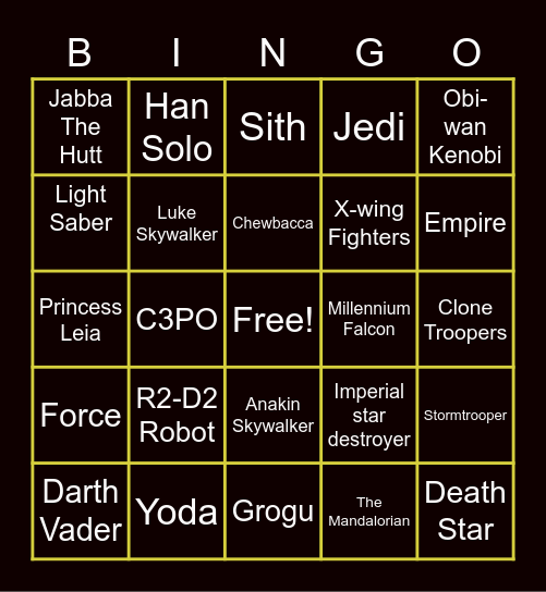 STAR WARS BINGO! Bingo Card