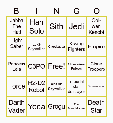 STAR WARS BINGO! Bingo Card