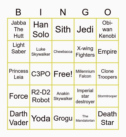 STAR WARS BINGO! Bingo Card