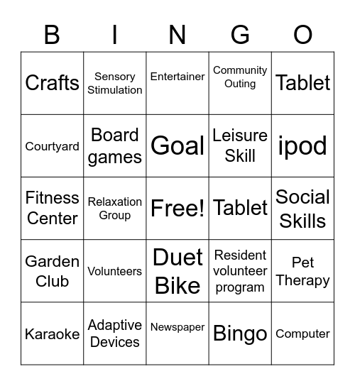 Recreation Therapy is Fun Bingo Card