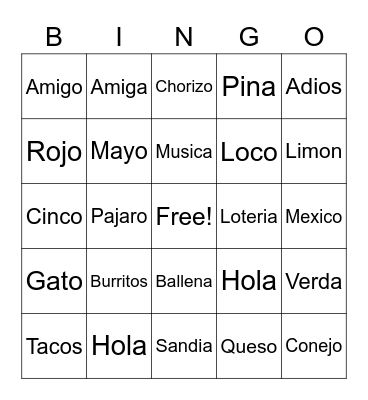 CINCO DE MAYO Bingo Card