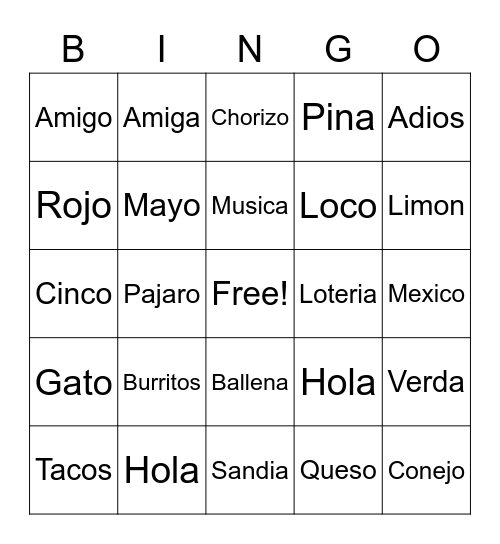 CINCO DE MAYO Bingo Card