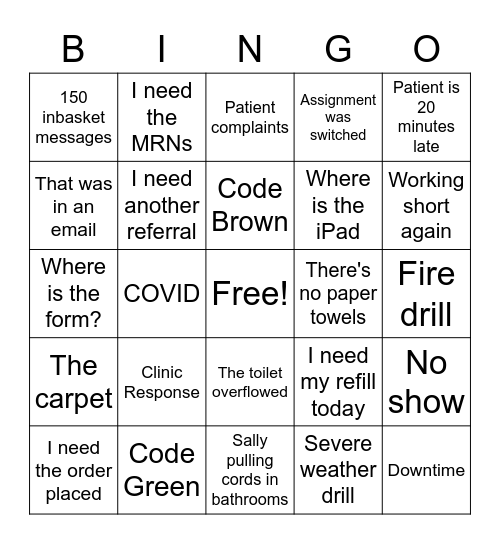 Nurse's week Bingo Card