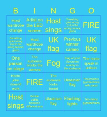 Eurovision 2023 Bingo Card