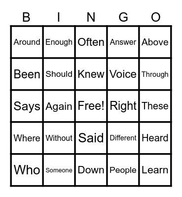 Sight Word BINGO-1st Bingo Card