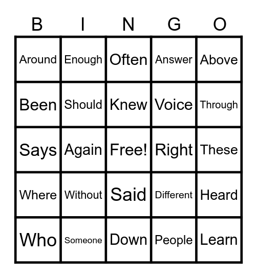 Sight Word BINGO-1st Bingo Card