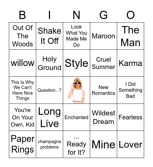 Taylor Swift Bingo Card