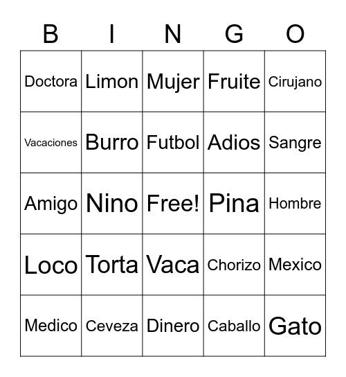 Cinco De Mayo Bingo Card