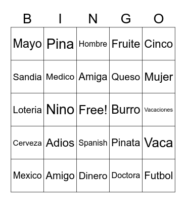 Cinco De Mayo Bingo Card